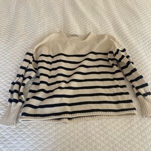 Madewell cream and navy striped crewneck sweater